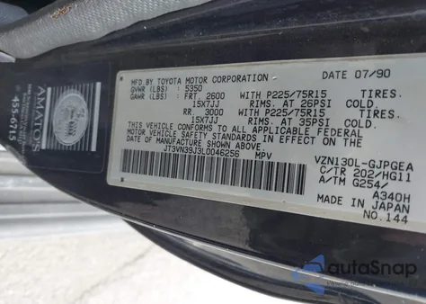 1990 Toyota 4Runner Vn39 Sr5 z USA, uszkodzony, nr VIN JT3VN39J3L0046256